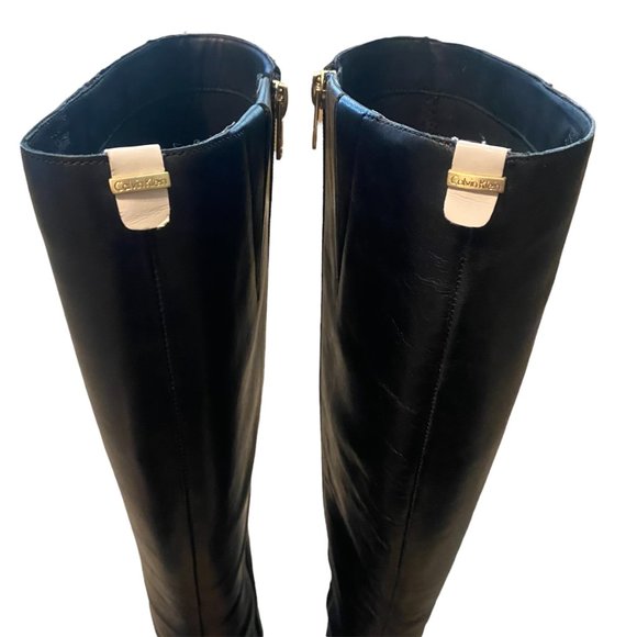 Calvin Klein Poloma Tall Black Wedge Boots w/ White Stripe Size 9 Women's - Picture 8 of 12
